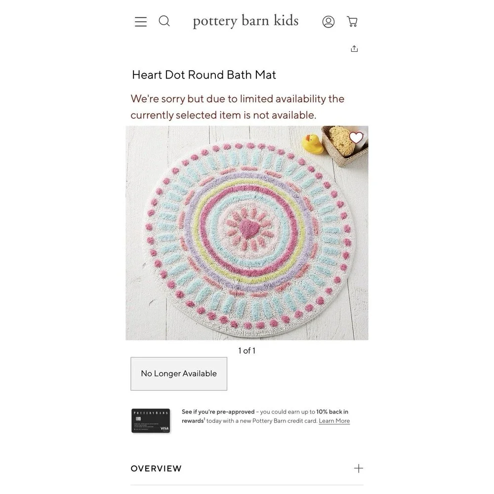 Pottery Barn Kids Heart Dot Round Bath Mat 28” Mini Rug Washable BRAND NEW